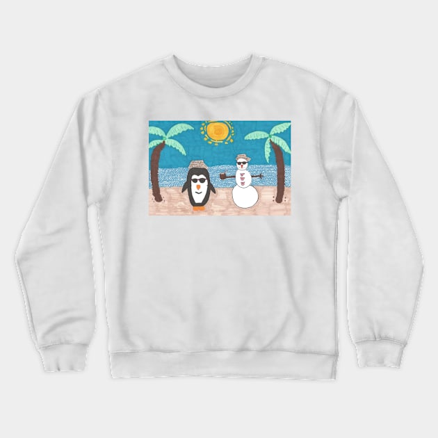 Penguin and Snowman Christmas Beach Vacation Crewneck Sweatshirt by DanielleGensler